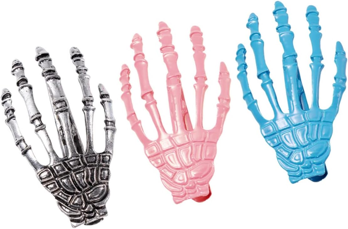 LALAFINA 3pcs Claws Color Hairpin Barrettes Clipshalloween Hairpins Hand Bone Hair Silver Hands for Skeleton Horror Claw Barrette Metal Pink Daily Barrettesblue Shape Accessories Halloween