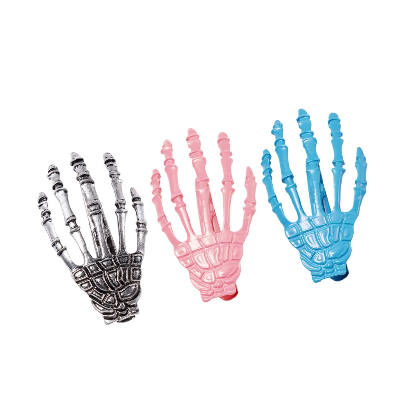 LALAFINA 3pcs Claws Color Hairpin Barrettes Clipshalloween Hairpins Hand Bone Hair Silver Hands for Skeleton Horror Claw Barrette Metal Pink Daily Barrettesblue Shape Accessories Halloween
