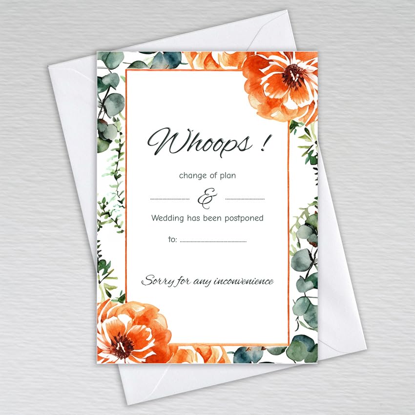 Pack of Change the Date Cards with Envelopes: Burnt Orange Floral Wedding Postponal Cards (Pack of 50 with Envelopes)