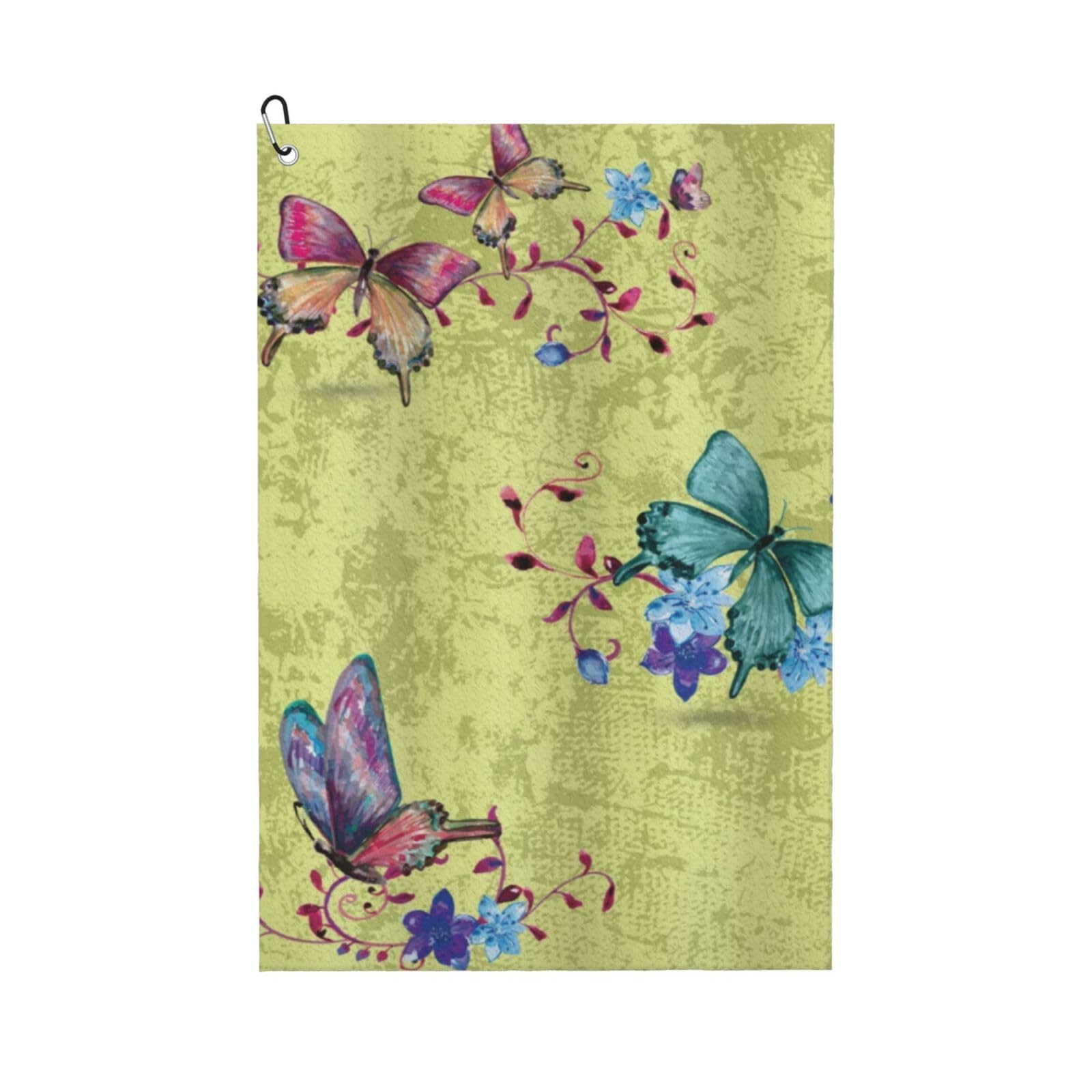 Oudrspo Butterfly Pattern Wings Moth Transformation2 Microfiber Golf Towel with Carabiner Clip, 16x24 Inch Absorbent Waffle Weave Towel for Golf Bags