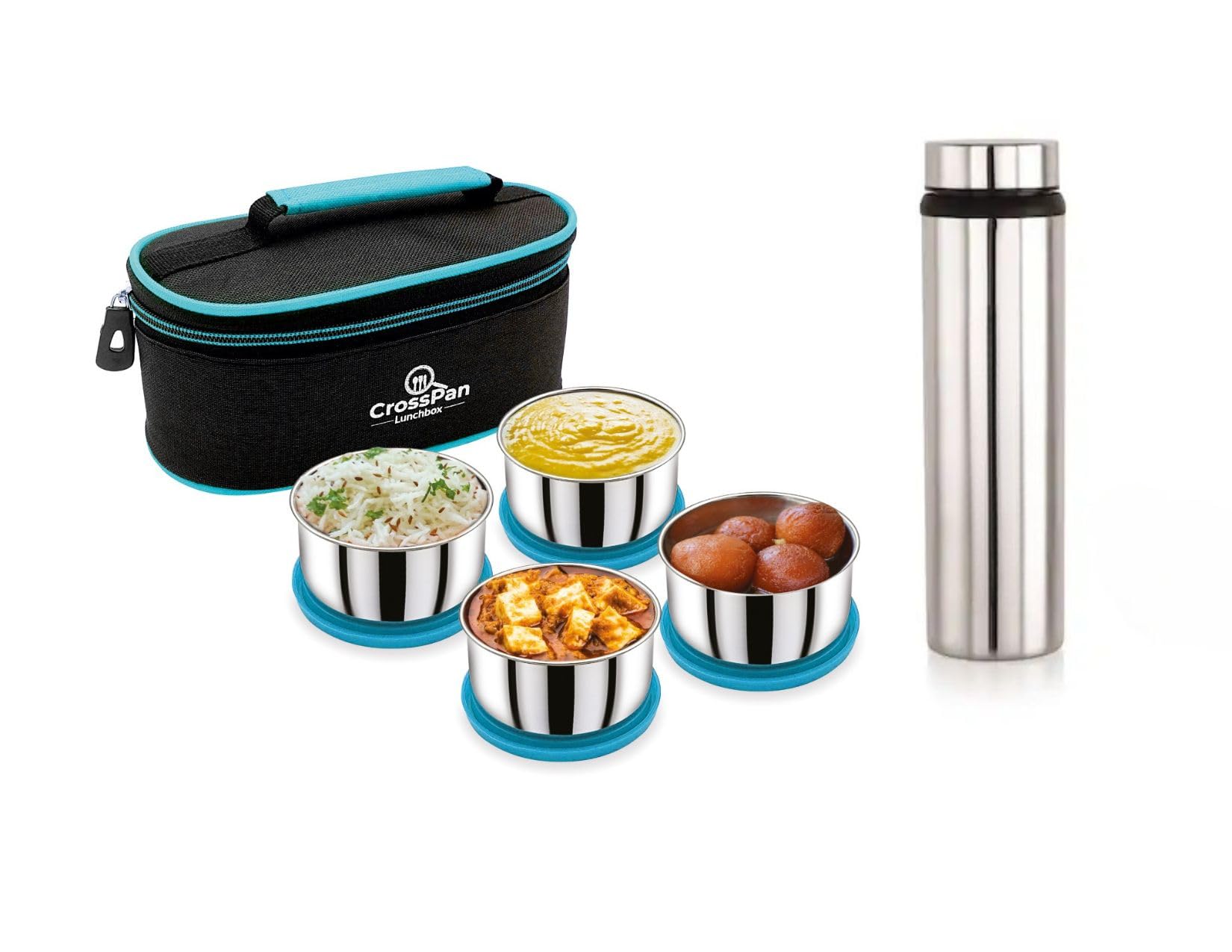 CrossPan Smart Stainless Steel 4 Container Lunch Box with 750 ml Stainless Steel Water Bottle