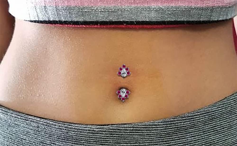 Dual Flower Double Side Design 925 Sterling Silver with Stainless Steel Belly Ring - Belly Button jewelry - Navel jewelry - Silver Navel Ring