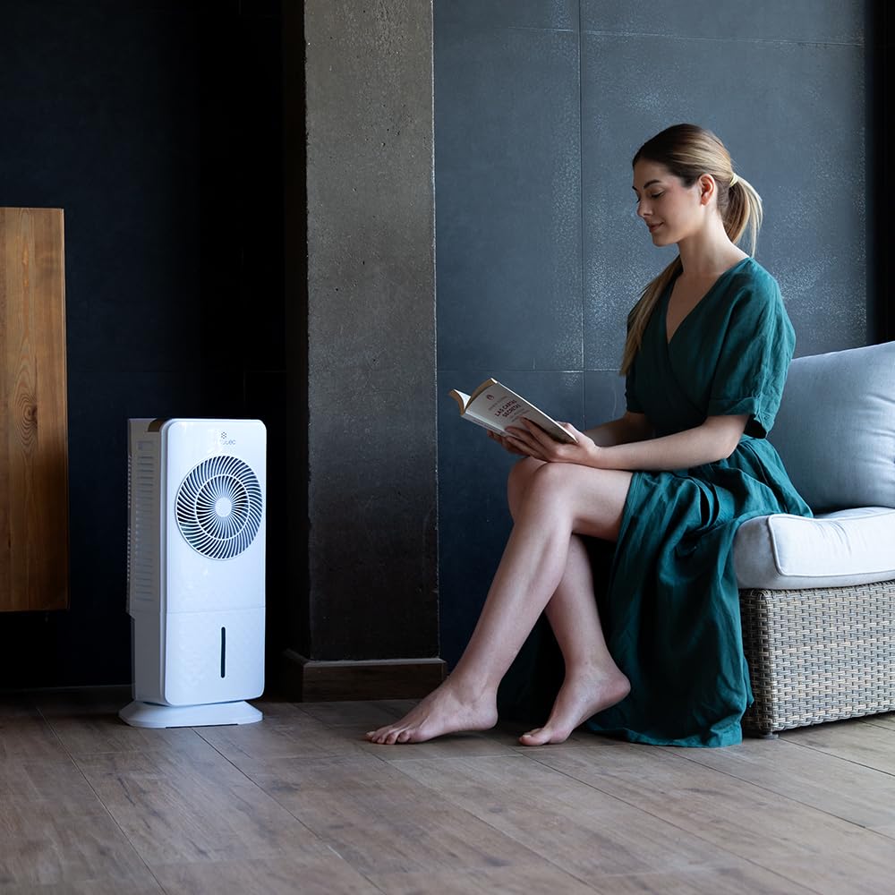 Cecotec Climatizzatore Evaporativo EnergySilence 3500 Cool Compact Smart, 65 W, Serbatoio 3,5 L, Tattile, Telecomando, 3 Velocità, 2 modalità, Oscillazione 70º, Timer 12h, Include 2 refrigeratori