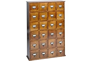Leslie Dame Solid Oak 24-Drawer Library Card File Media Cabinet in Walnut