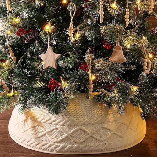 La Mejor Recopilación de Ãrboles de navidad los mejores 10. 48 Genérico Collar de Arbol de Navidad de Punto,28in Base para Arbol de Navidad Ajustable,Pie de A-rbol de N-avidad para Hogar, Fiestas (Blanco, Large)