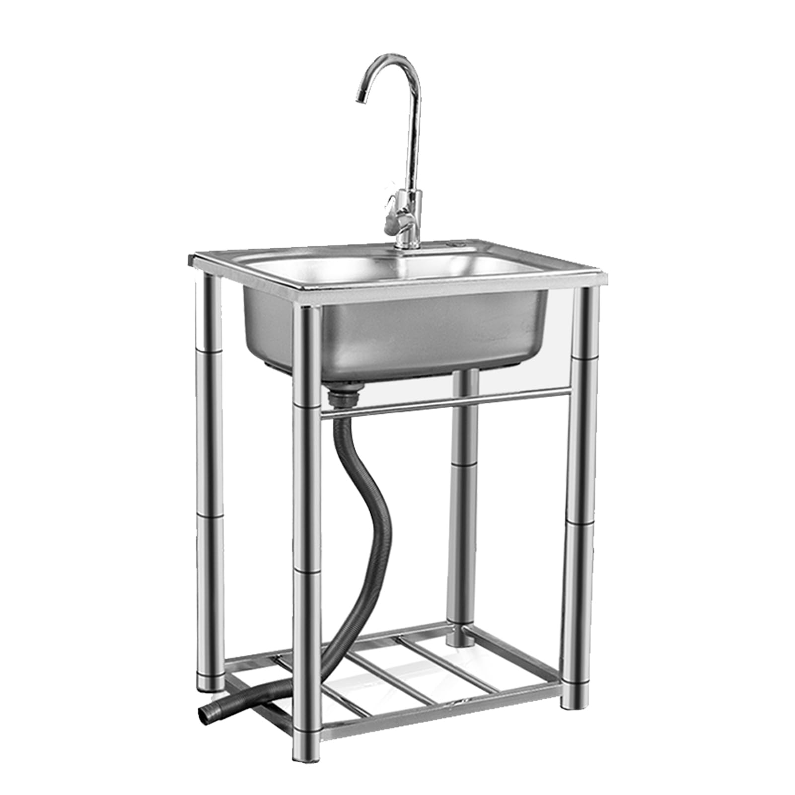 ZQFHSX Free Standing Stainless Steel Utility Sink Kitchen with Tap and Drain, Commercial Set for Washing Bar, Laundry, Garage, Backyard, Restaurant (50 * 37 75cm)