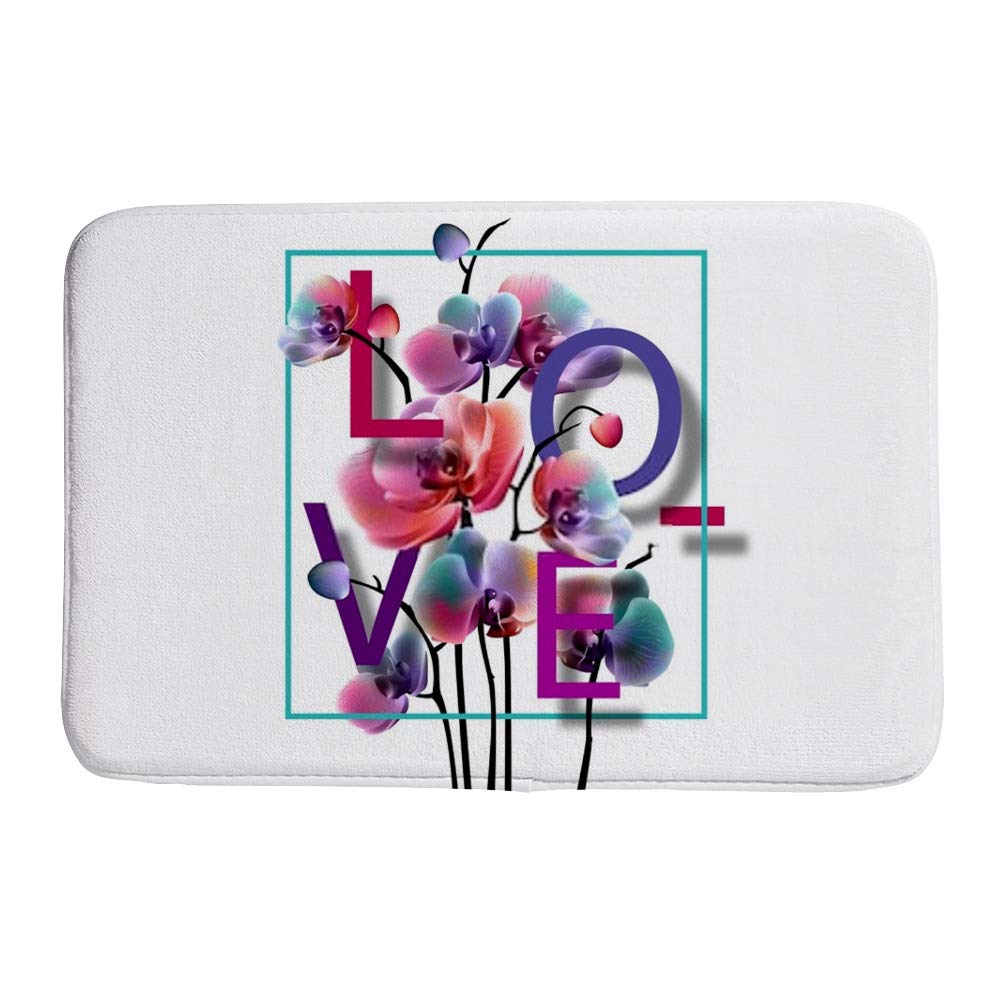 Tapis de bain motif orchidées florales velours corail antidérapant lavable
