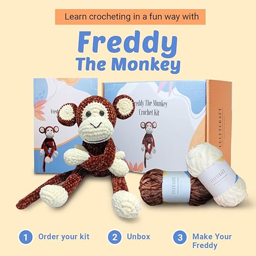 Miniatura 5 de CULETCRAFT Kit de ganchillo para adultos principiantes, Freddy The Monkey Kit de animales de ganchillo para principiantes, aprende a ganchillo con