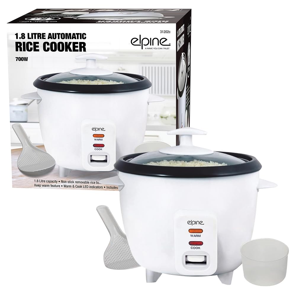Bargains-Galore White 1.8 Litre Non Stick Automatic Electric Rice Cooker - Pot, Warmer, Warm, Cook, | Make Perfect Rice Every Time | Durable & Long Life Quality | Glass Lid, Handles