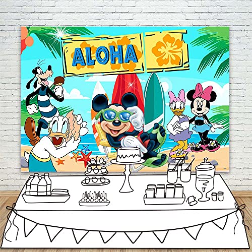 YouRan Mickey Mouse Backdrop Surfboard 7x5 Hawaiian Aloha Jungle Beach Mickey Mouse Baby Shower Background Summer Luau Mickey Mouse Background for Wall Decor