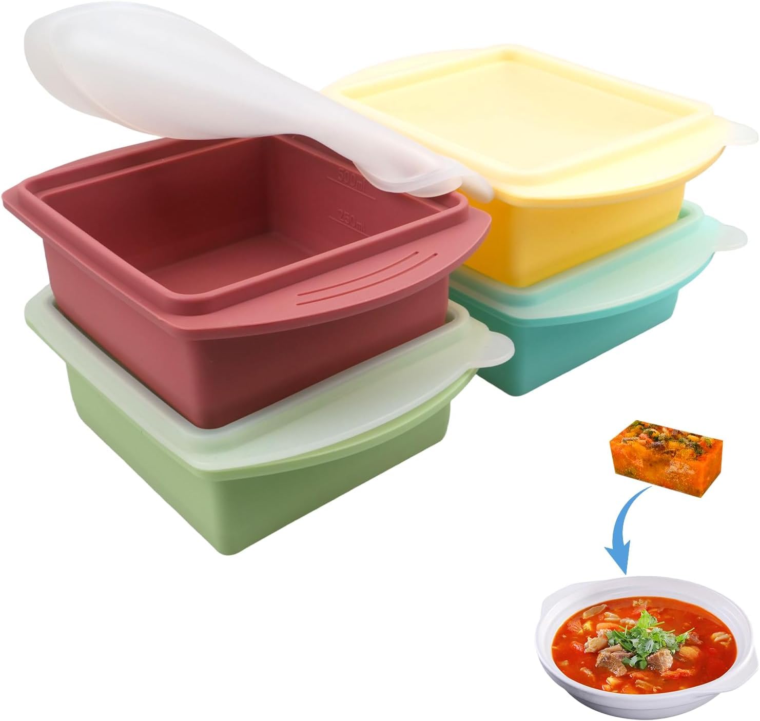 Silicone Freezer Tray with Lids 4 Pcs 500ml Soup Freezer Moulds