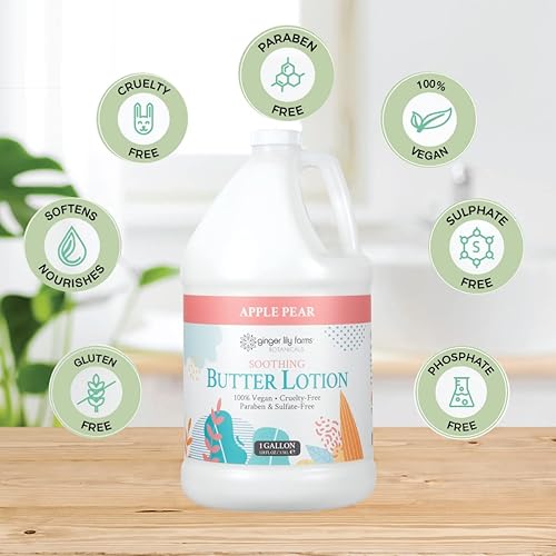 Miniatura 4 de Ginger Lily Farms Botanicals Loción de mantequilla calmante para piel seca, 100% vegana y libre de crueldad, aroma a pera de manzana, repuesto de 1