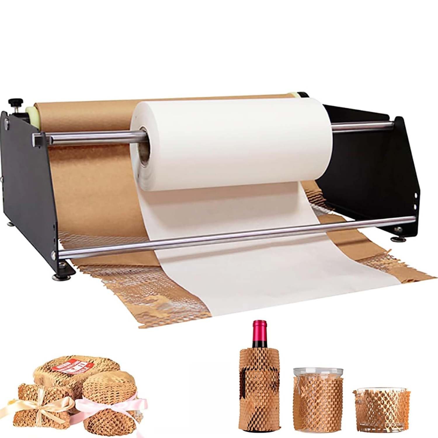 Rolka dozownika papieru pakowego o strukturze plastra miodu, uchwyt na papier pakowy do ochrony książek i rzemiosła, łatwy w użyciu i przechowywaniu, idealny do wysyłki i przenoszenia