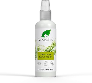 Dr Organic Tea Tree Foot + Shoe Spray, Deodorise, Freshen Footwear, Purifying, Quick Drying, Aluminium Free, with Natural Peppermint Oil, Vegan, Certified Organic, 100ml