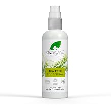 Dr Organic Tea Tree Foot + Shoe Spray, Deodorise, Freshen Footwear, Purifying, Quick Drying, Aluminium Free, with Natural Peppermint Oil, Vegan, Certified Organic, 100ml