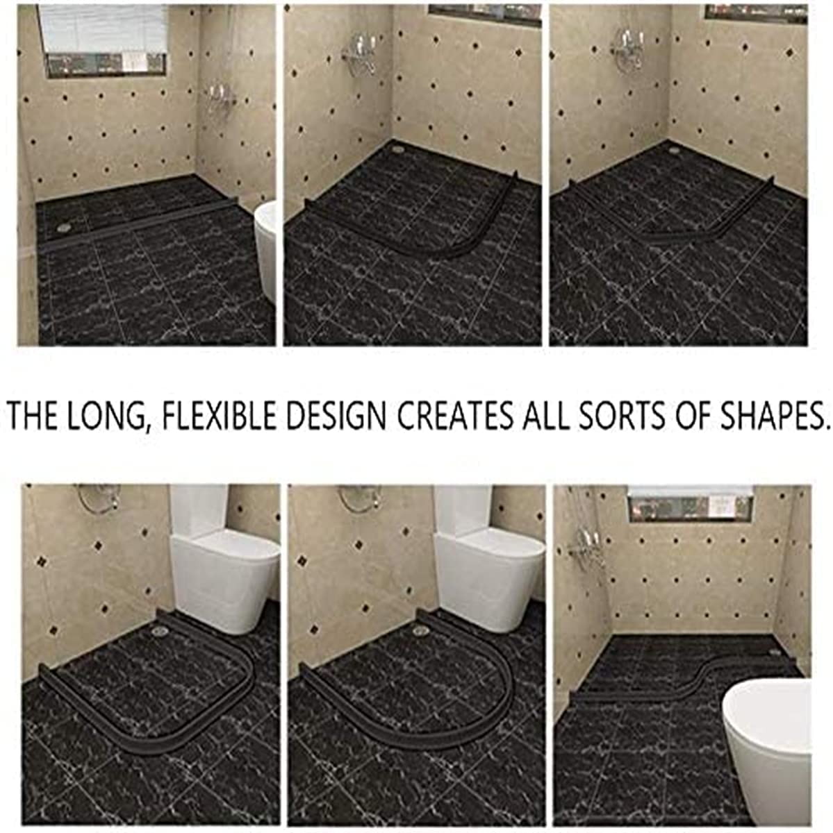Wasserdamm schwelle Badezimmer Wasserstopper Silikon Dichtung kabinen Dichtung Duschdichtung,Schwallschutzleiste Dusche duschkabinen dichtungen Barrier Duschschwellen Streifen (Schwarz,300 cm)
