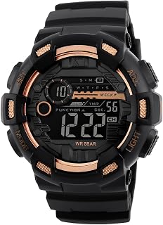 Shocknshop Rubber LED Digital Sports Multi-Functional Gold Dial Wrist Watch for Men With Black Strap - Sk1243