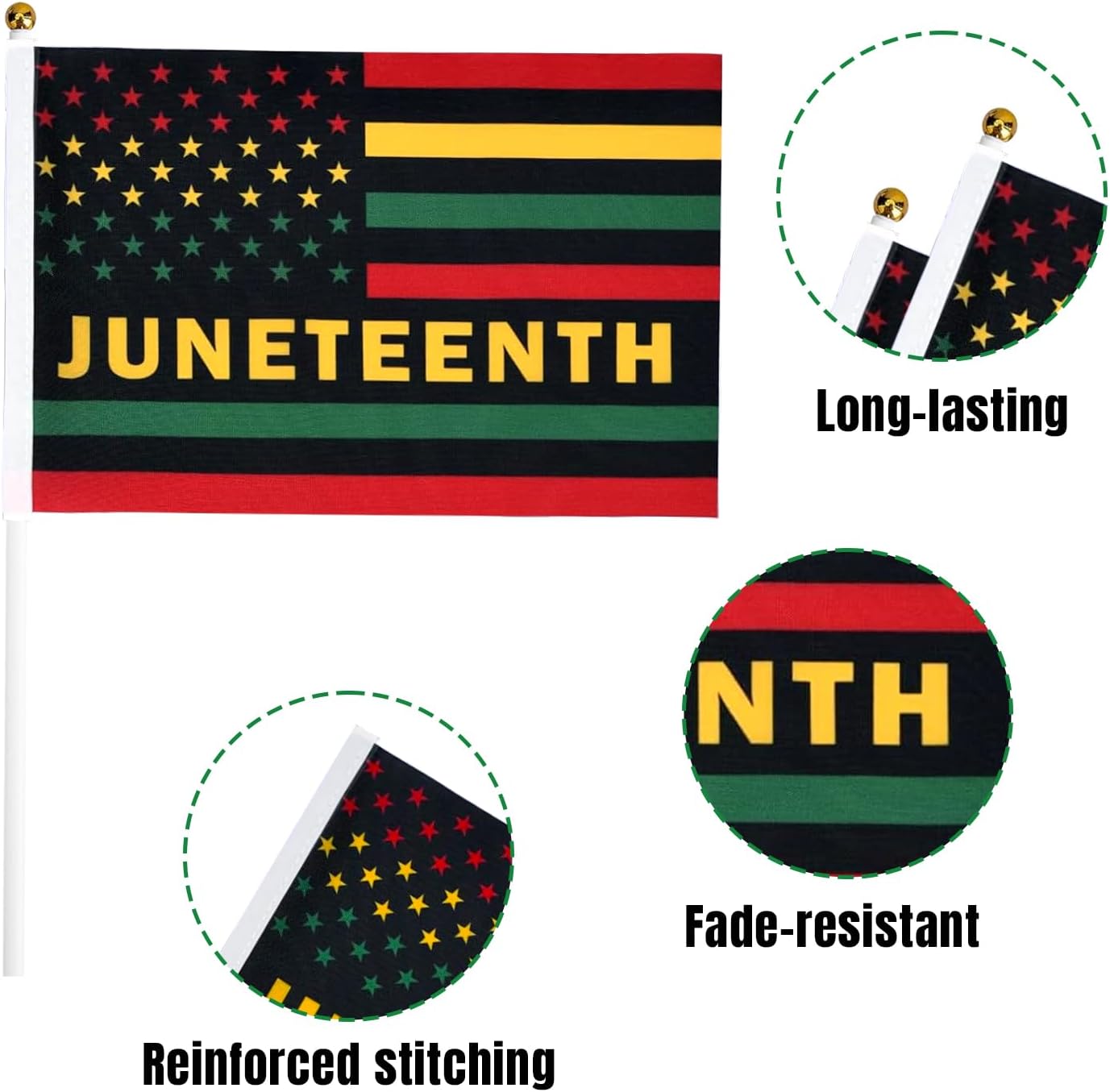 GOAUS Juneteenth Handheld Flags 100 Pcs, Mini Stick Flags 8.5x5.5 Inches Juneteenth Decorations Indoor Outdoor