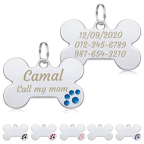 CAMAL 2 Piezas Chapa Perro Grabada, Placa Perro Grabada Forma de Hueso