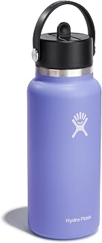 Hydro Flask Water Bottle - Insulated Stainless Steel - Wide Mouth Flex Straw Lid, Non Spill, Leakproof and Refillable in 32 Oz Lupine
