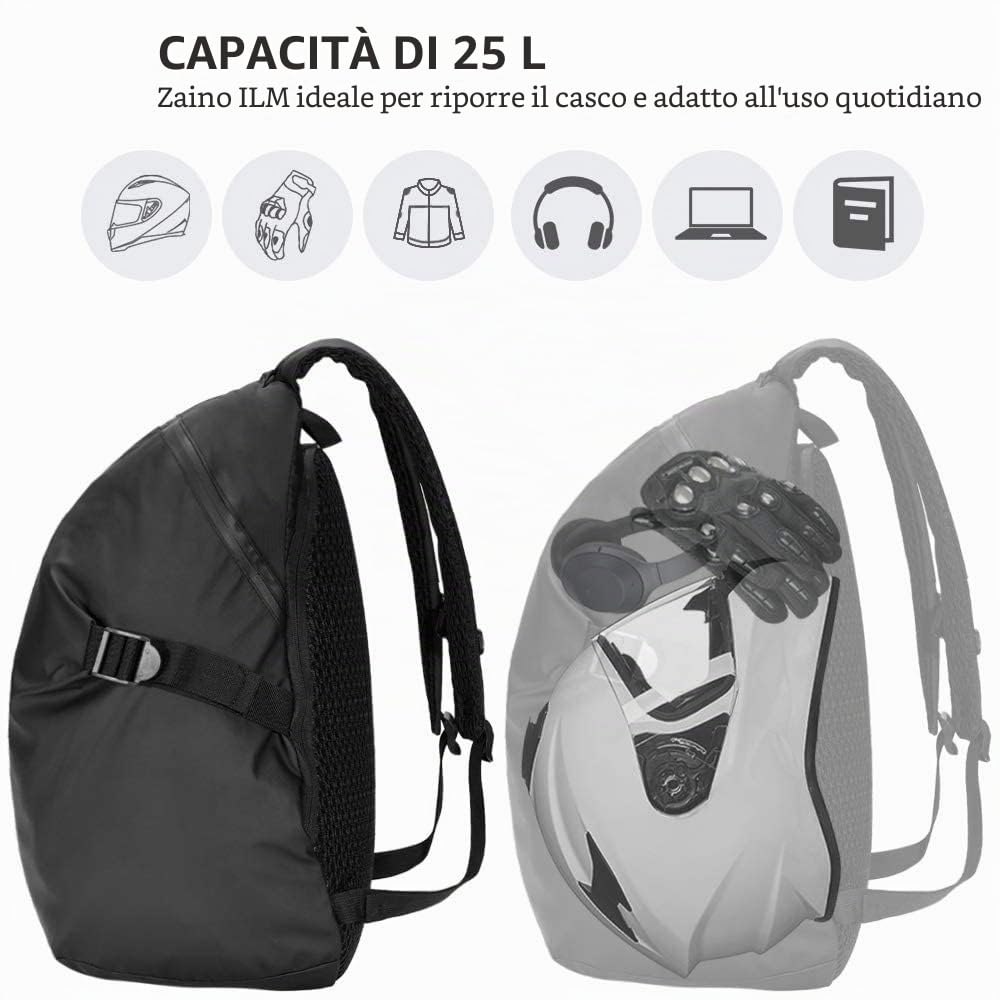 ILM Zaino Donna Uomo Multifunzionale-Zaino Scuola Moto Impermeabile con Strisce Riflettenti di Grande Capacità, Nero, Modello MB01