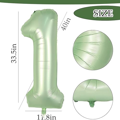 Miniatura 3 de Globo número 1 de 40 pulgadas, color verde salvia, globo de Mylar para niños y niñas, primer cumpleaños, boda, aniversario, fiesta de selva,