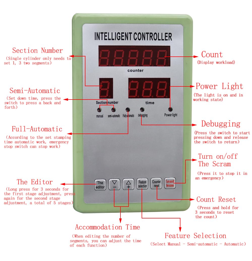 110V 440Lb/200KG Desktop Pneumatic Punch Press Machine - Digital Display Controller, 0.6" Die Hole, for Electronics, Jewelry & Hardware Manufacturing