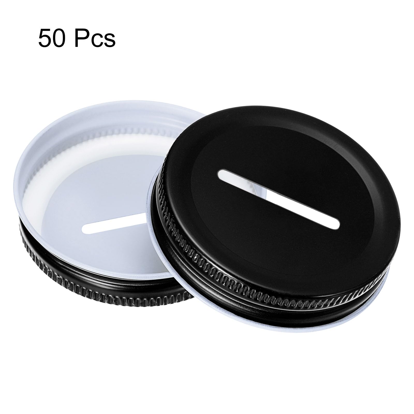 QUARKZMAN 50pz Coperchi per Fessura Monete per Barattolo Mason, 70mm/2,76" Coperchi in Latta per Bocca Regolare per Barattoli da Conserva, Nero