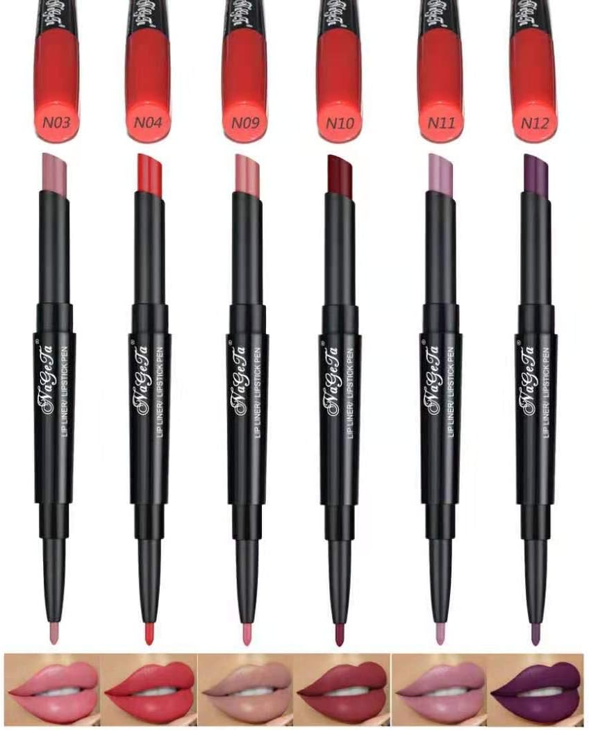 6 Color Matte Lipstick Lip Liner Pencil,Double-End Lipstick Pen Long-Lasting Waterproof Lipstick