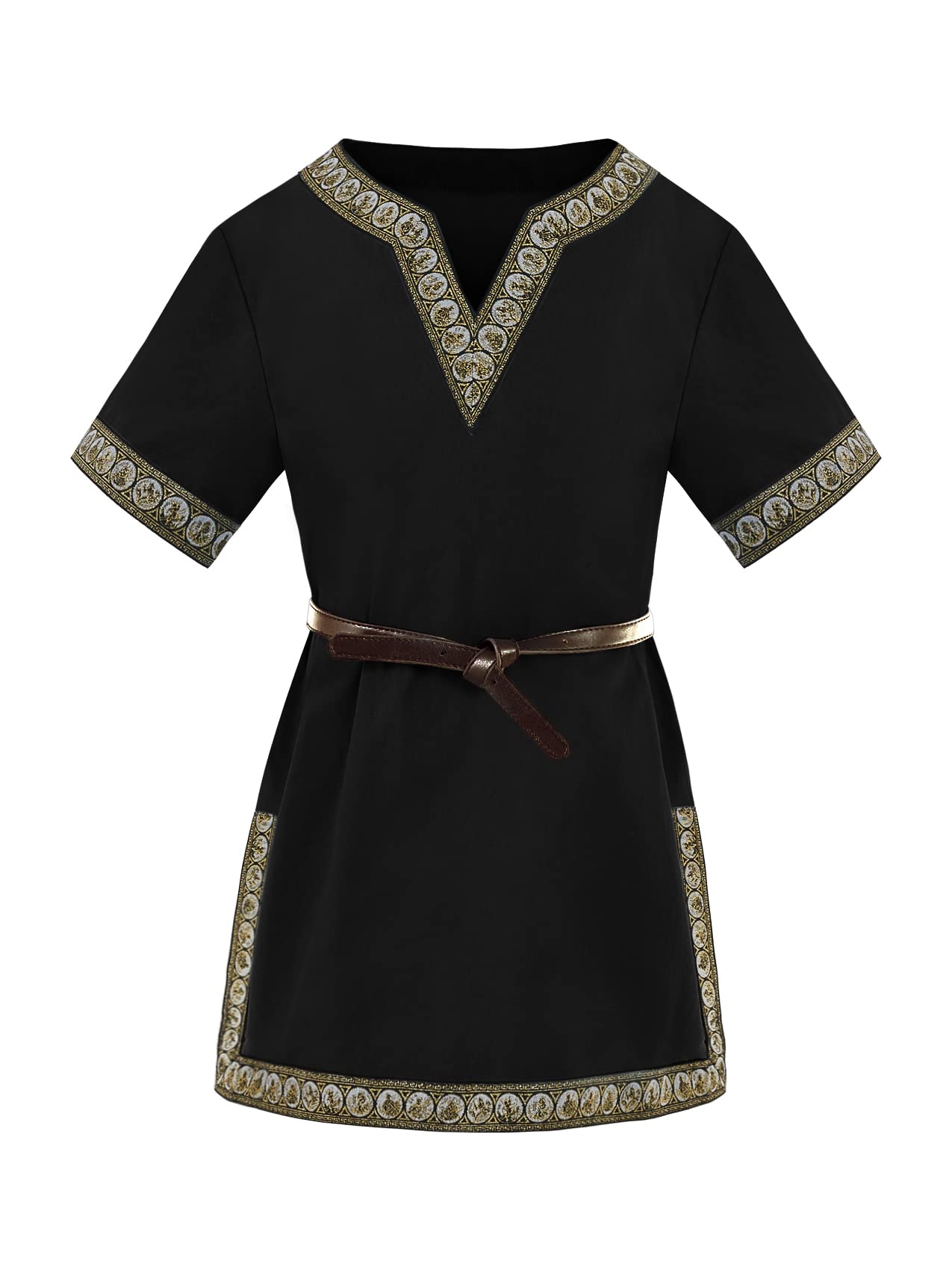 Haloumoning Boys' Medieval Tunic, Children's Cosplay T-Shirts, Costume, Halloween, Renaissance, Viking, Warrior, Knight Tops, Black, 6-8 Years — image 1