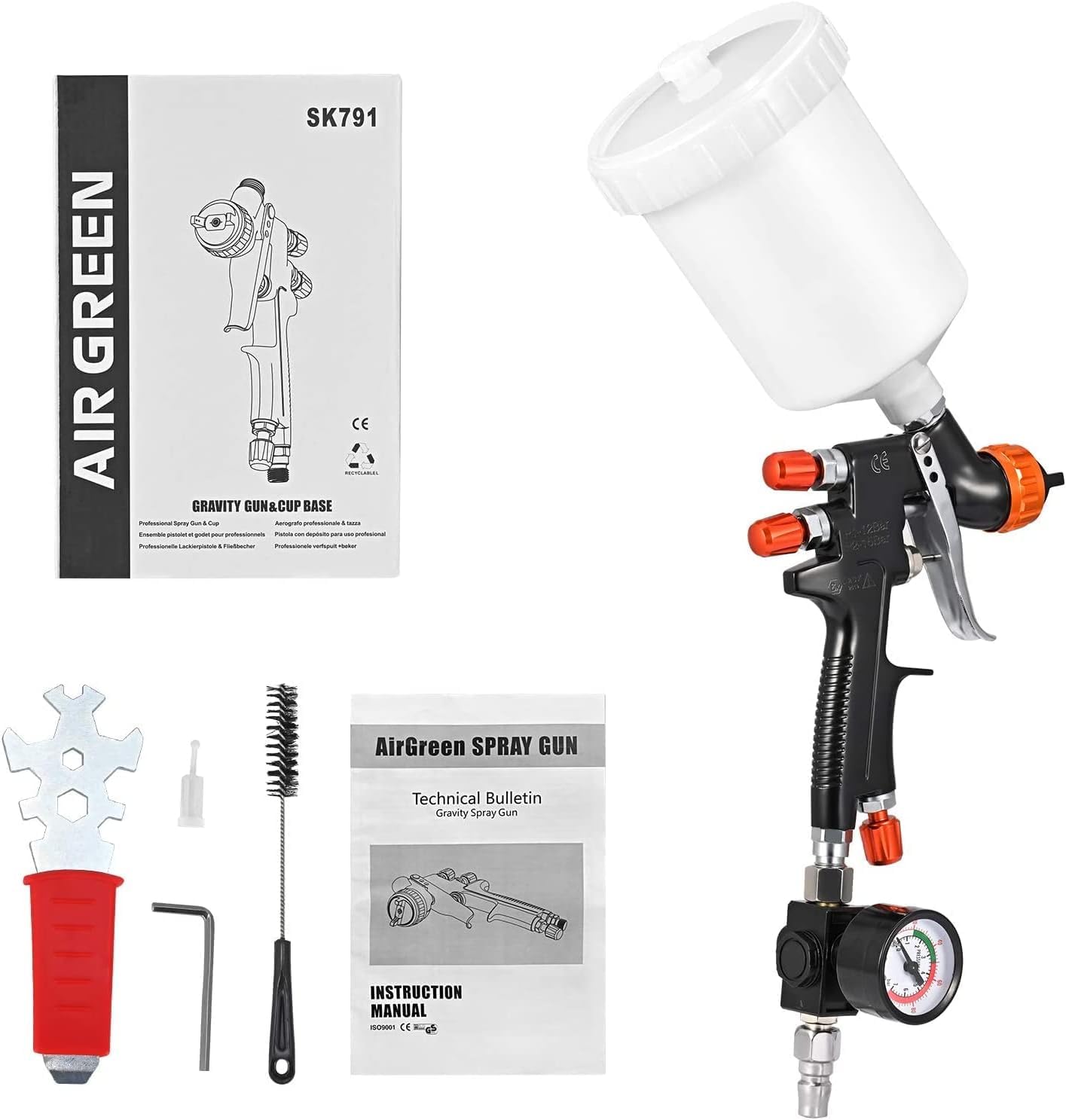 HVLP Pistola a Spruzzo Aerografo Mini Pistola Per Verniciare Professionale con Ugello da 1,3 mm Set Pistola da Spruzzo con Alimentazione a Gravità 600CC