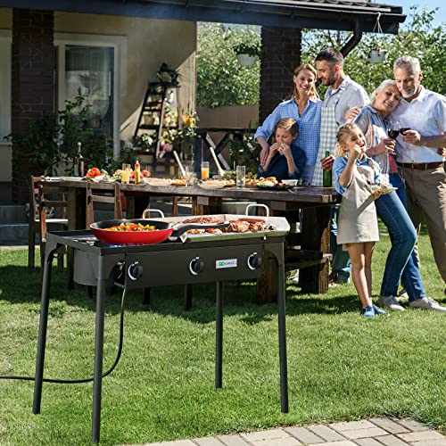 Goplus Outdoor Camping Stove, 3 Burner Propane Gas Cooker W/ Detachable Legs & 0-20 Psi Regulator & Csa Approval For Camp Paito Rv, Cast Iron, 225,000-Btu #TOP1