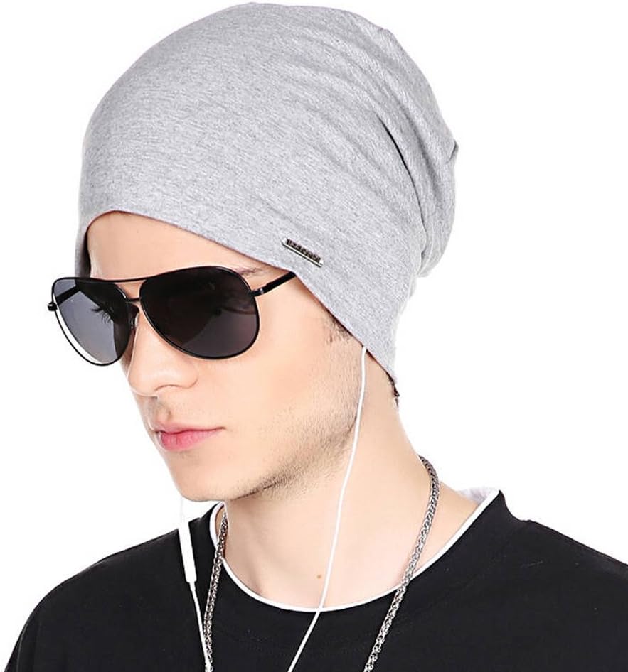CACUSS Baggy Skull Cap Thin Cotton Stretch Beanie Summer Sprort Hat (B0094 Light Grey)