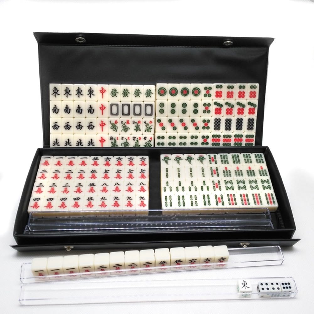 Chińska gra mahjong zestaw płytek mahjong, Zestaw do gry w chińskiego mahjonga z torbą podróżną, przenośny zestaw do gry w majiang na spotkania rodzinne, czas wolny przyjaciół