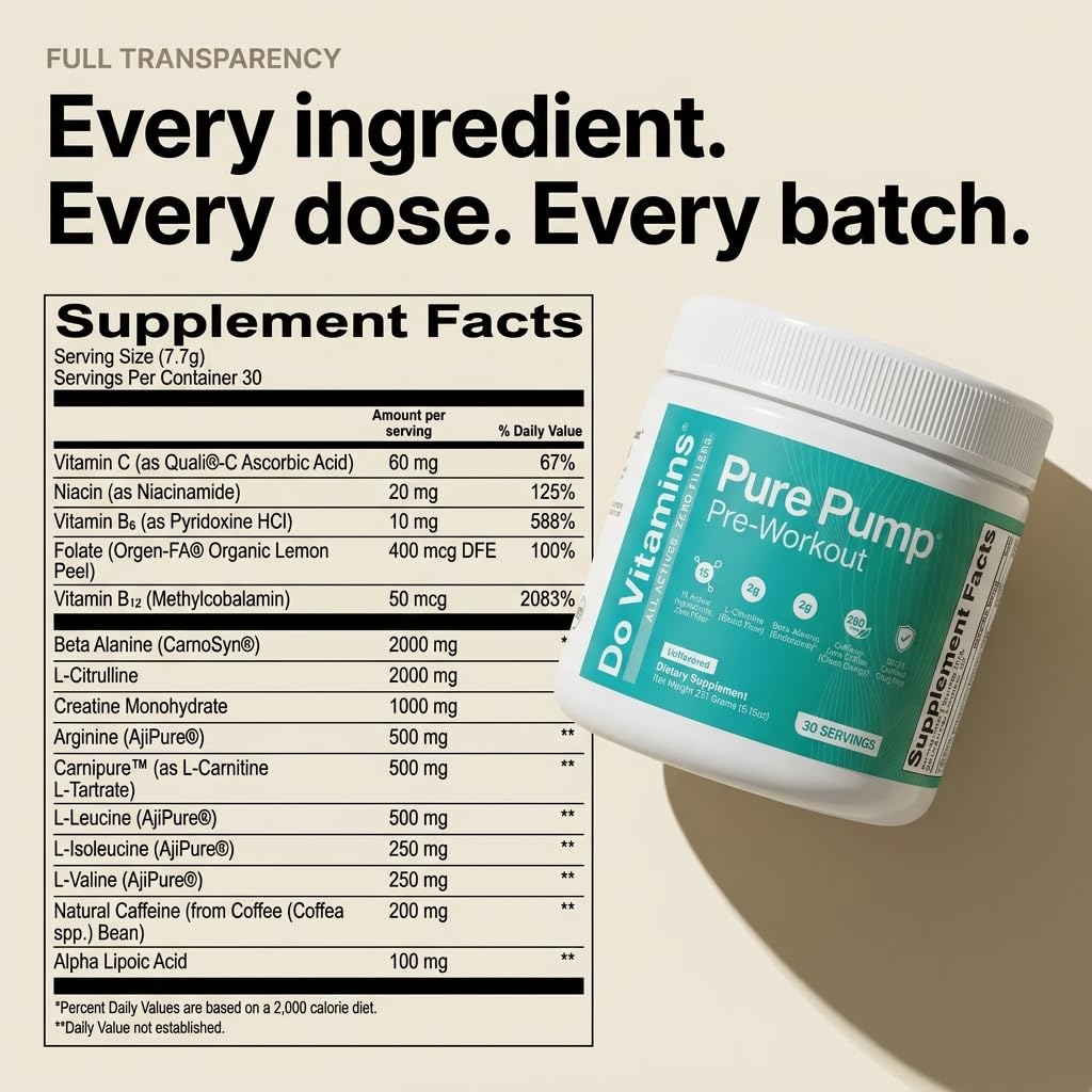 Do Vitamins PurePump Unflavored Pre-Workout Powder, 30 Servings — Amazon image 5