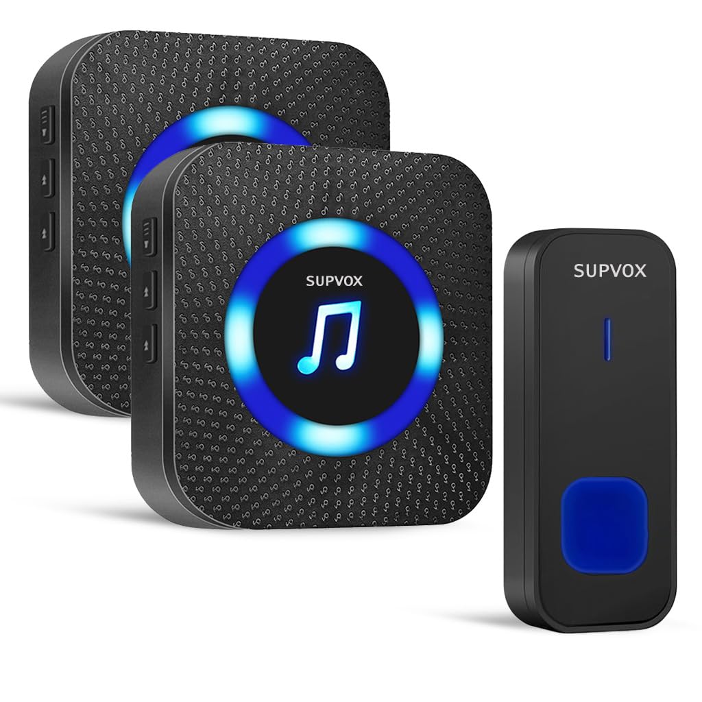 Door Bell for Home 2 Receiver & 1 Transmitter Wireless Bell for Office Calling Bell Wireless Waterproof IP55 Long Range Remote Bell with LED Indicator Light and 55 Ringtones Door Bell
