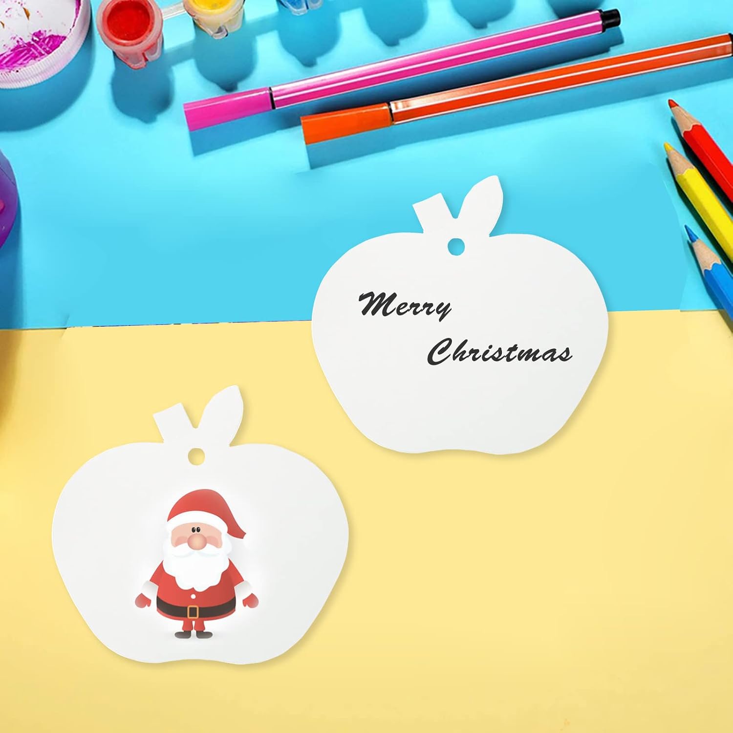 Blank Kraft Paper Gift Tags Blank Apple-Shape Paper with Twine for Handmade Arts Wedding Christmas and Holiday Party 100pcs White