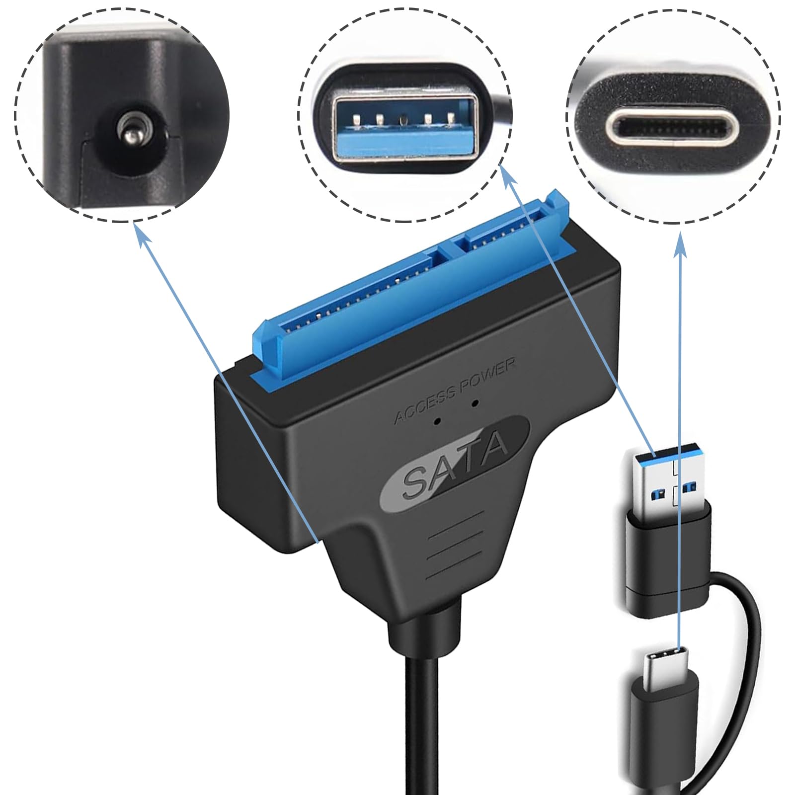 GERUI Adapter kabel USB 3.0 do SATA, kabel SATA do USB, adapter 2-w-1 USB C/3.0 do dysków twardych III, kompatybilny z 2,5-calowymi HDD i SSD (2 sztuki)