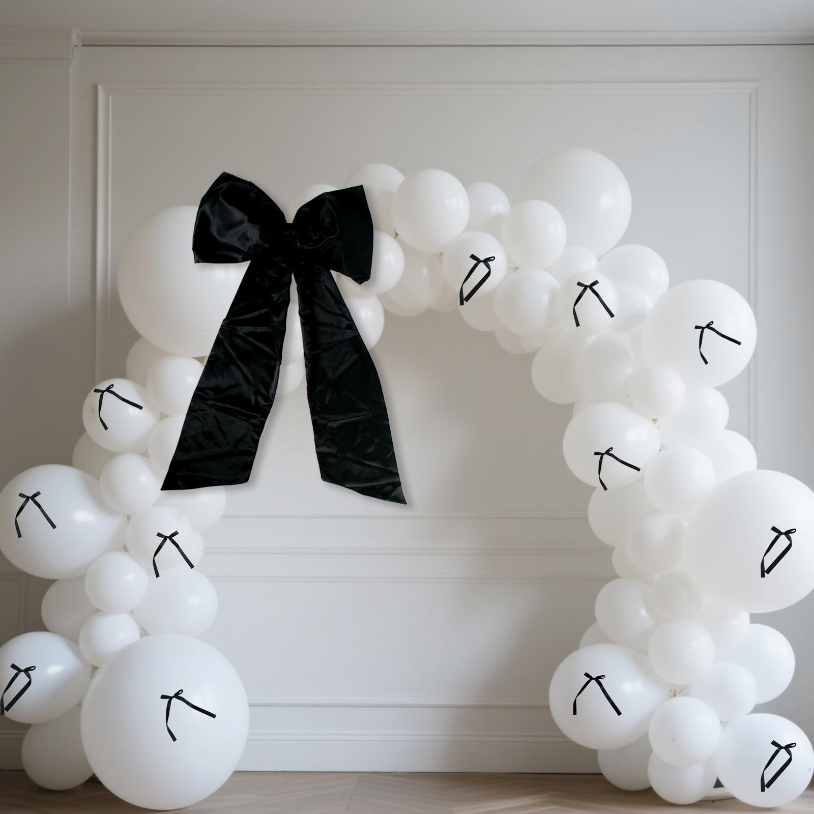 Extra Large Bow Decorations for Party Big Black Bow 12 Black Ribbon Bows for Balloons 100 White Balloons Bow Birthday Decorations Party Decor Bridal Shower Engagement Wedding Party Supplies
