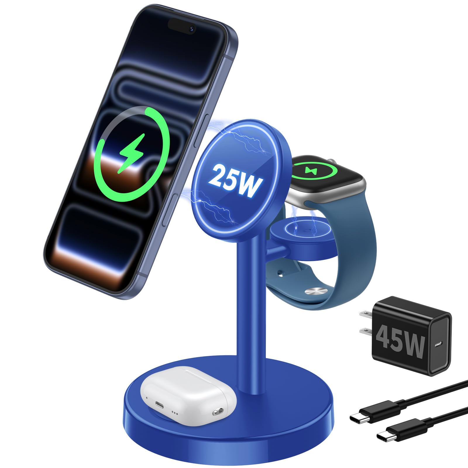 Aeinidi 25W 3 in 1 Wireless Fast Charging Station for Apple MagSafe Charger
