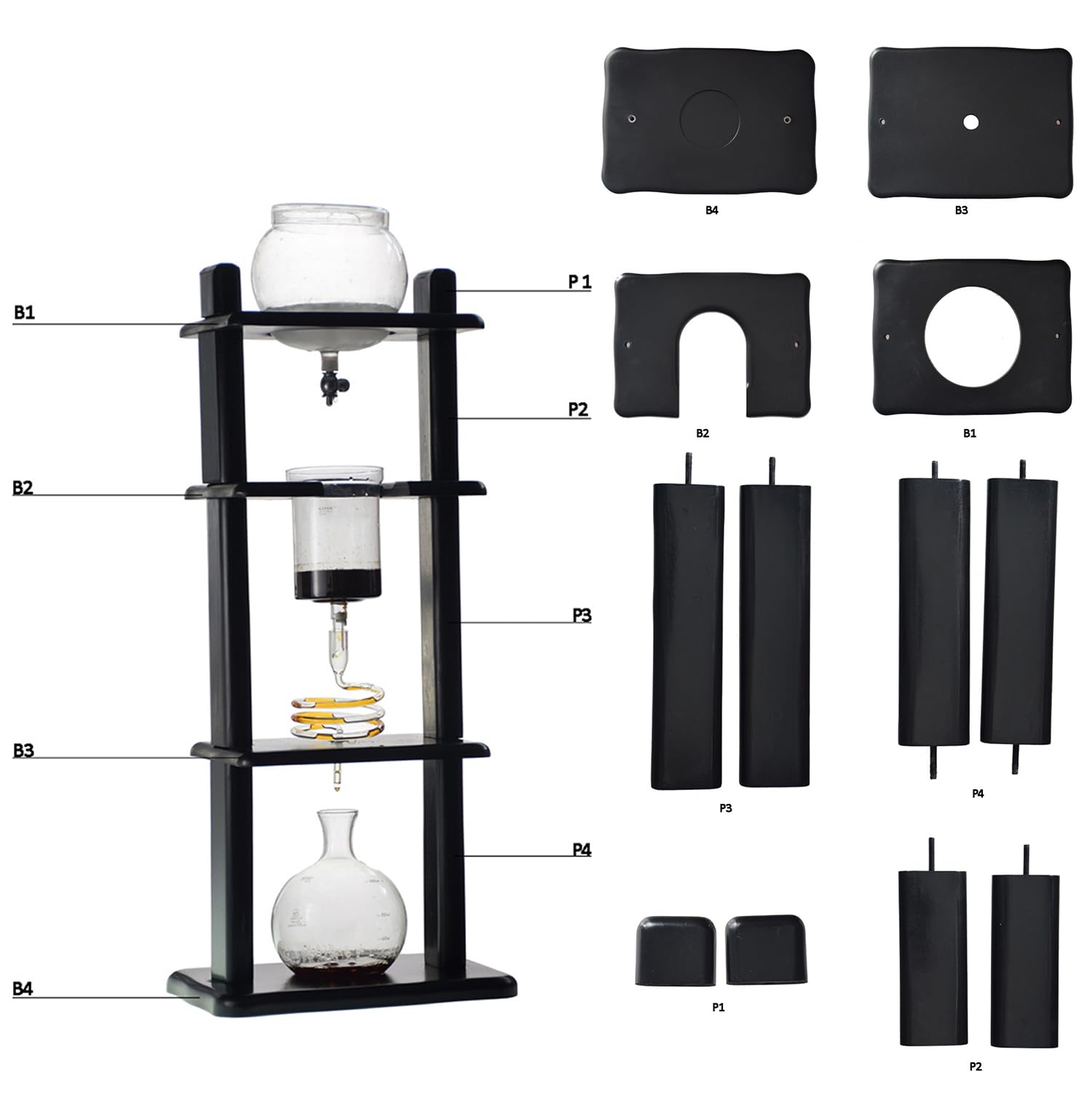 Cold Brew Tower 1000 ml Eiskaffeemaschine, verstellbarer Tropfer, manuelles Brühen für Zuhause und Büro
