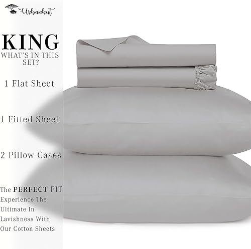 Miniatura 4 de URBANHUT Sábanas de algodón egipcio de 800 hilos, tamaño King, sábanas de fibra larga, juegos de sábanas de 4 piezas para ropa de cama tamaño King,