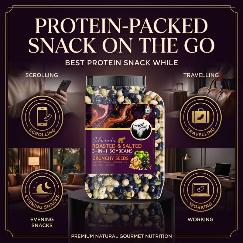 Image of Forest Found Roasted & Salted 3-in-1 Soybeans - 510gm | Edamame, Green, Black & White Soybeans | High Protein & Fiber Low Carb Crunchy Healthy Snack | Vacuum Roasted Vegan Protein Snack