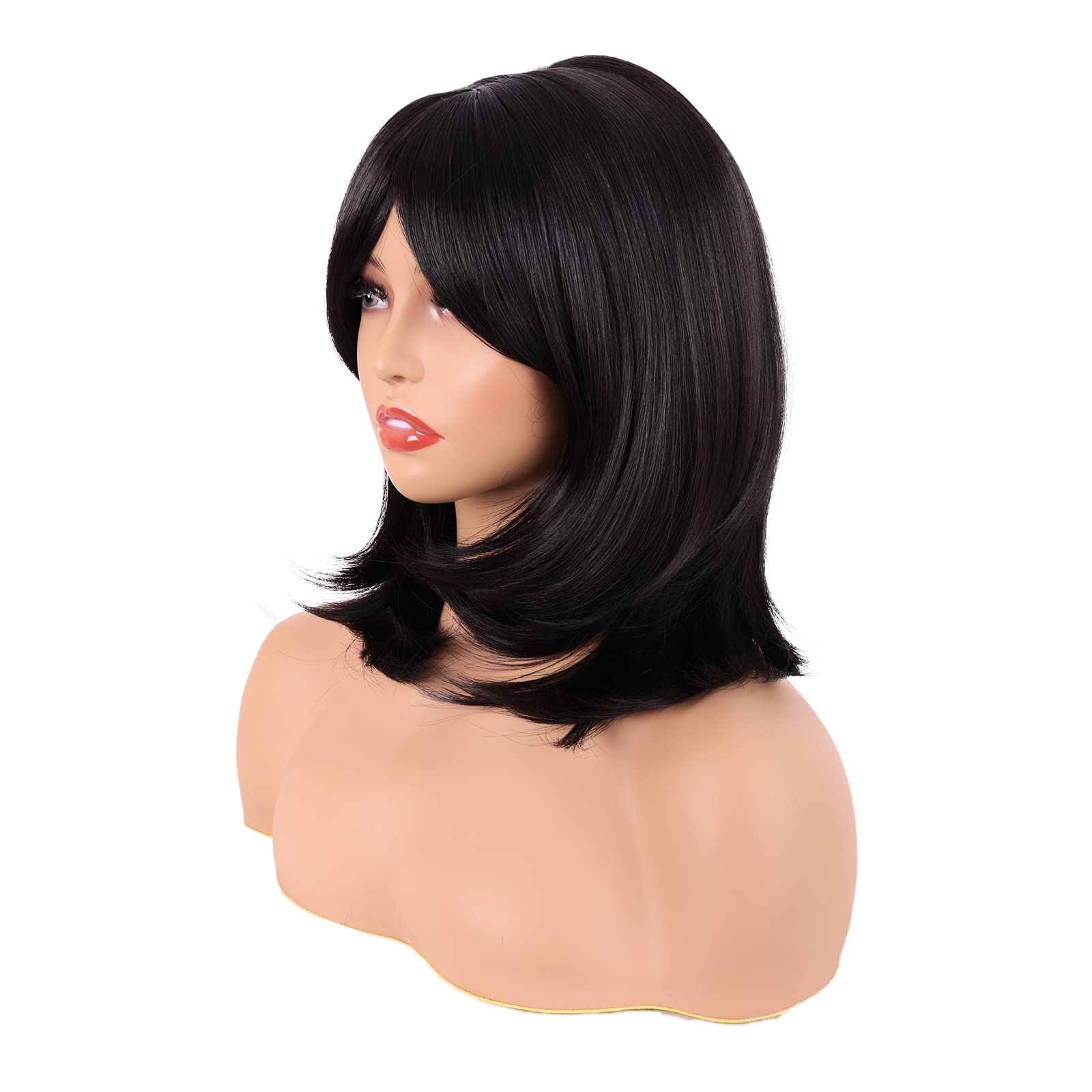 MapofBeauty 18 Pollic Medio Lunghezza Layered Lisci Parrucche (Nero) | fibra,Shoulder Lunghezza Capelli