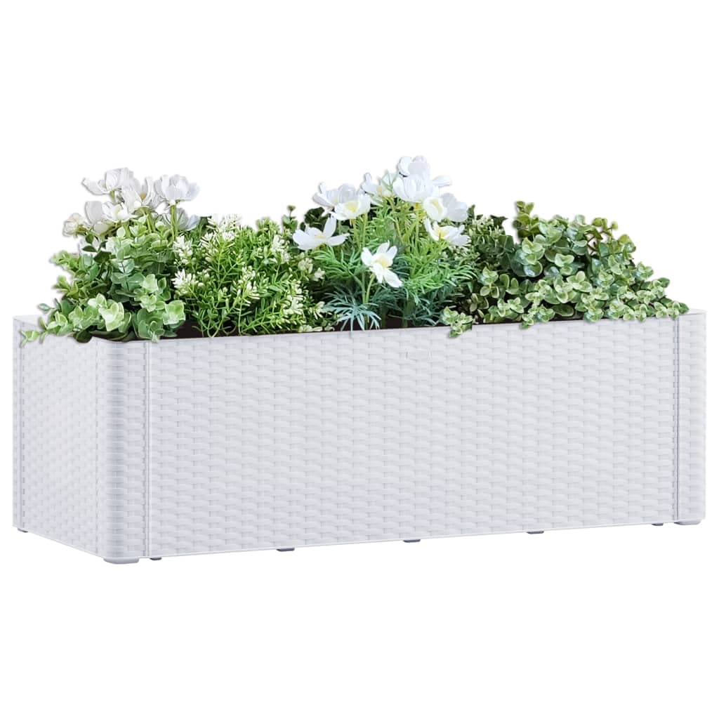 Arriate con Sistema de Riego Automático Blanco 100x43x33 cm PP Jardinera de Jardín Interior Exterior Macetero Terraza Resistente a Los Rayos UVA, a la Intemperie y a Las Heladas