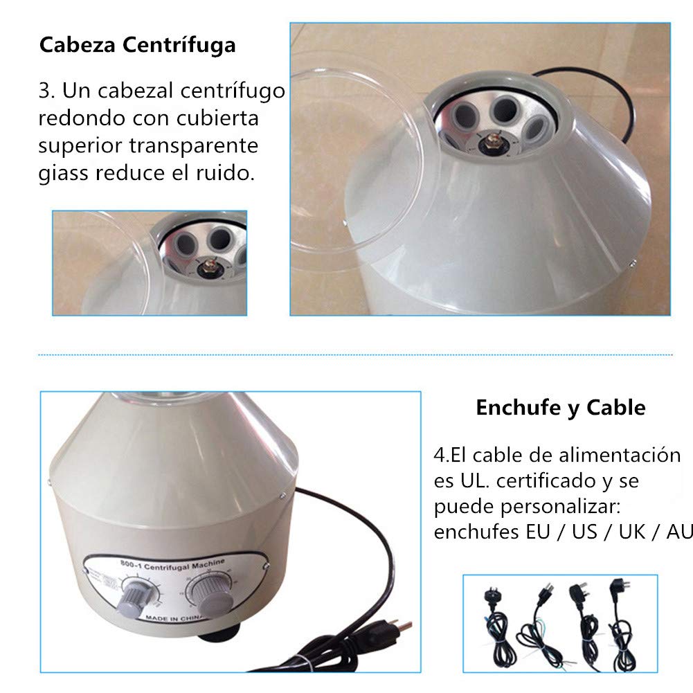 Centrífuga de Laboratorio Eléctrico de Escritorio 0-4000 rpm Temporizador 0-60min con Tubos 6x20ml Enchufe EU