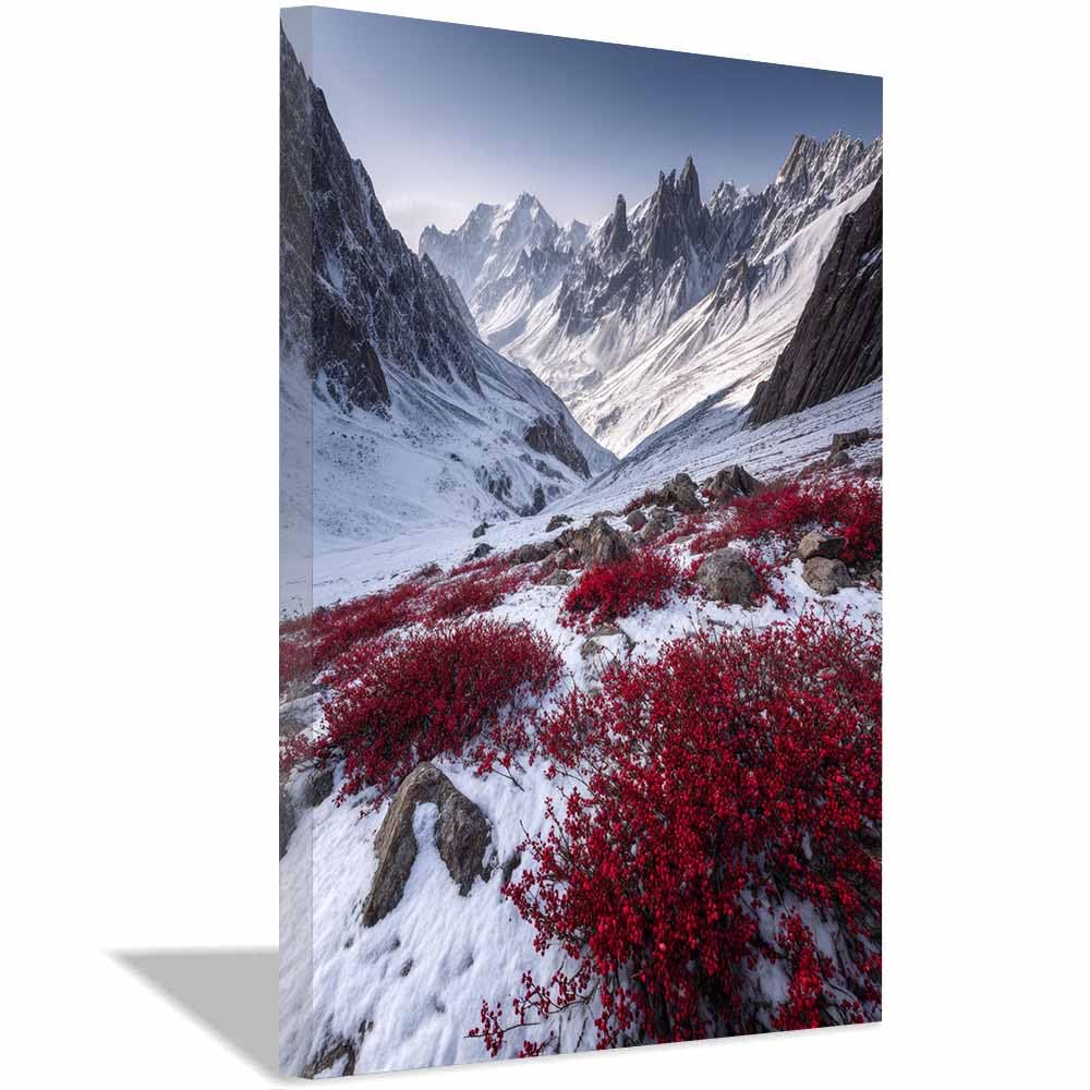 Xeniou Multicolor Flowers Canvas Mountain Reds Berries Views Canvas Wall Art, For Bathroom Living Room Bedroom Office Kitchen(Multicolor)-70X100cm Framed