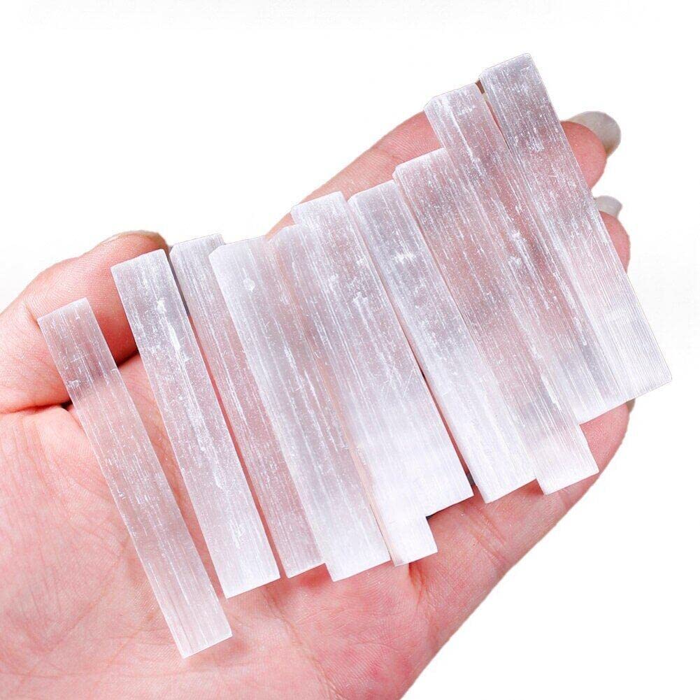 Danlai 10pcs Natural Selenite Crystal Stick Chips Gypsum White Selenite Wand Rough Minerals Specimen Point Stones