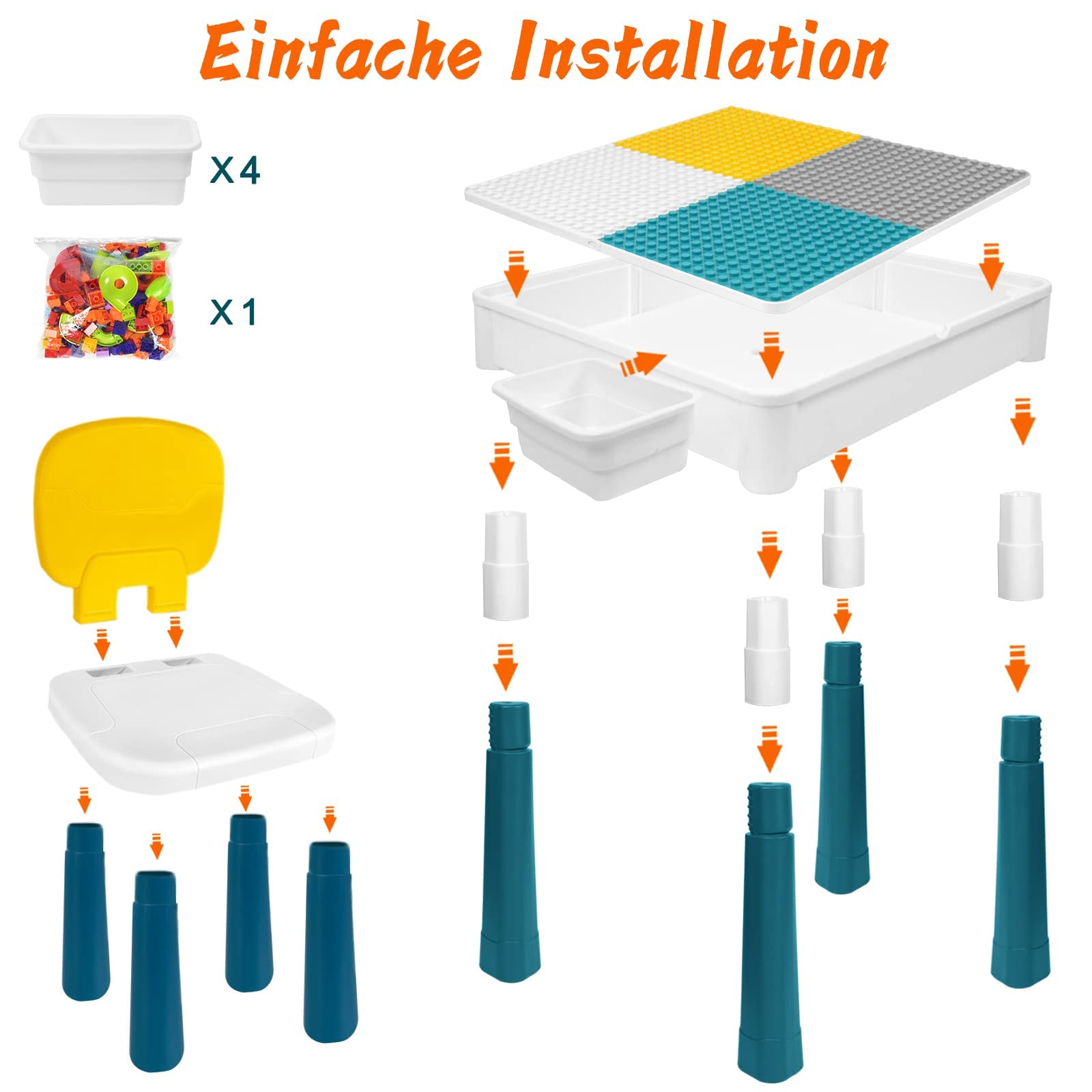 LZQ 6-in-1 Kinder Tisch Stuhl Set Spieltisch mit Stauraum Doppelseitige Höhenverstellbare Tischplatte