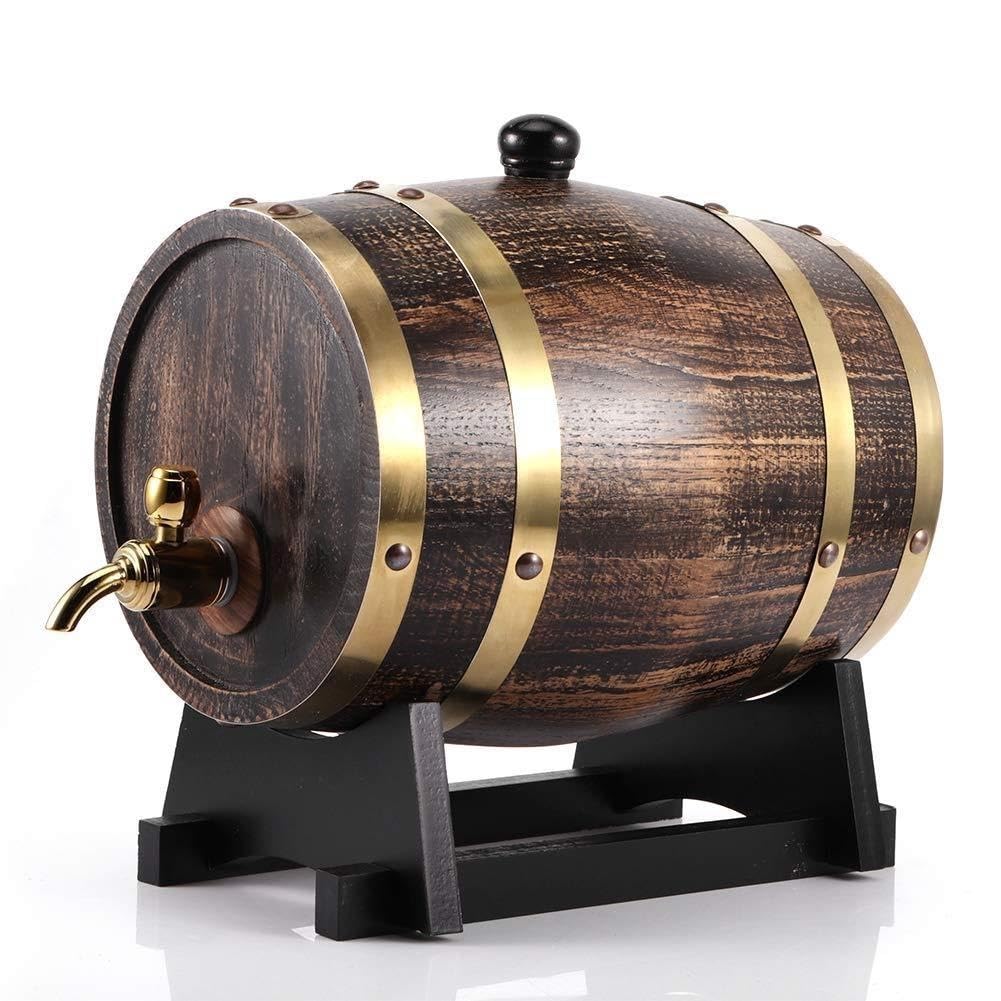 Barril de Roble Americano 3L Vino Whisky con Grifo y Soporte Negro